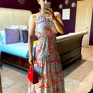 Maxi halter dress  red, blue , turquoise, cream, and white
